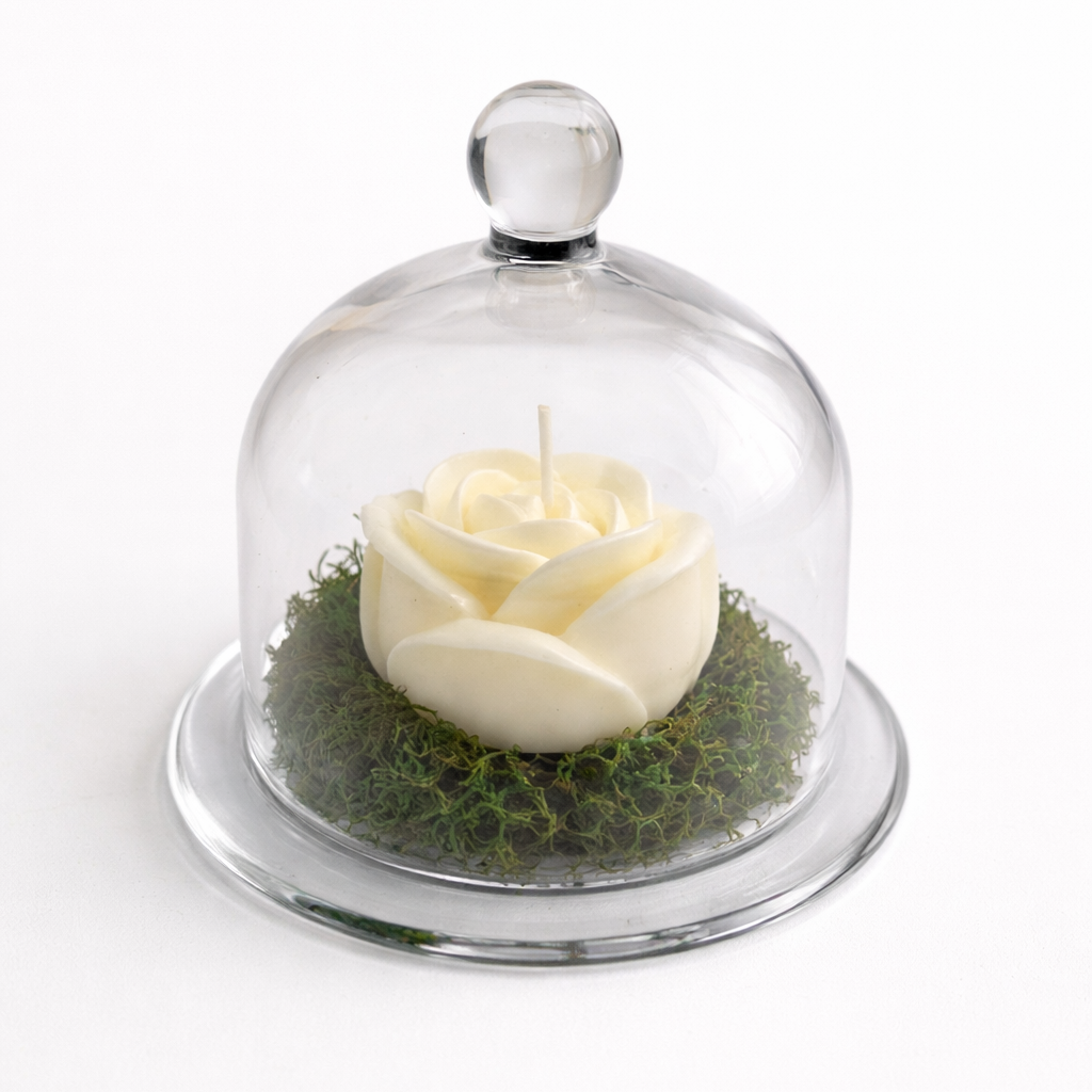 Rosa de vela aromática en cúpula de cristal